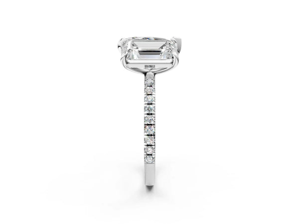 White gold Pear and Emerald Toi Moi Ring with Prong Setting and Micro Pave Band