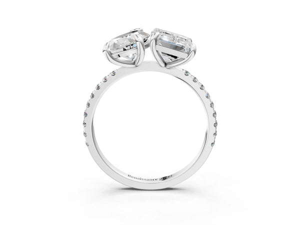 White gold Pear and Emerald Toi Moi Ring with Prong Setting and Micro Pave Band