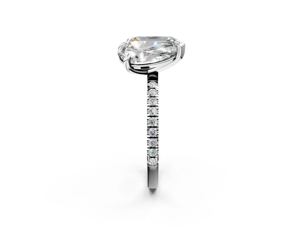 White gold Pear and Emerald Toi Moi Ring with Prong Setting and Pave Band