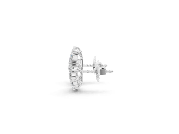 Silver Pear and Marquise Diamond Cluster Stud Earrings
