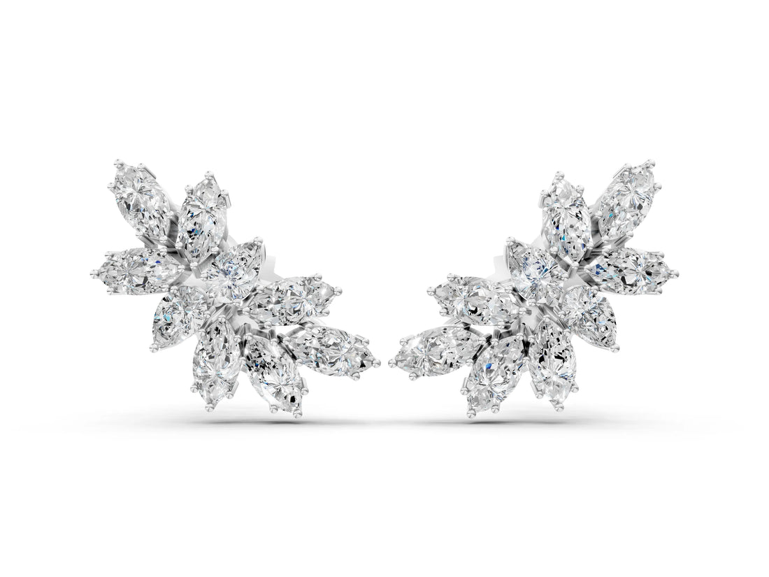 White gold Pear and Marquise Diamond Cluster Stud Earrings