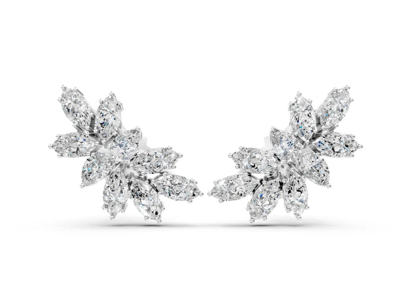 Silver Pear and Marquise Diamond Cluster Stud Earrings