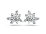 White gold Pear and Marquise Diamond Floral Cluster Stud Earrings