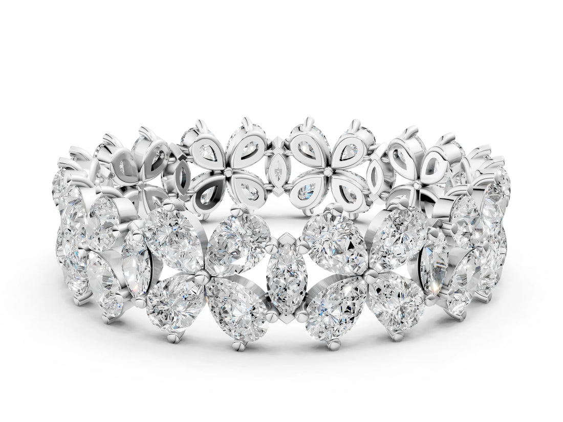 White gold Pear and Marquise Diamond Floral Promise Ring