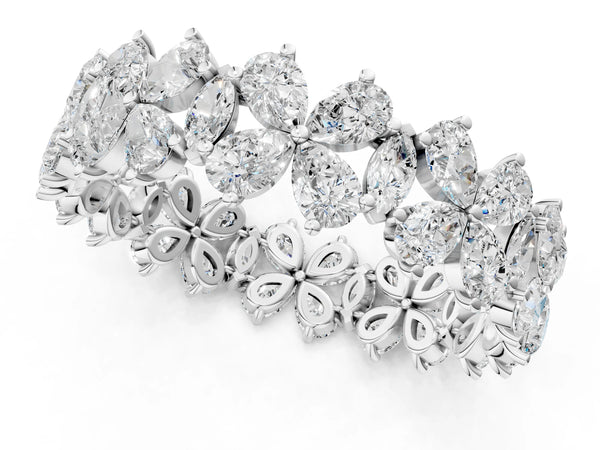 Platinum Pear and Marquise Diamond Floral Promise Ring