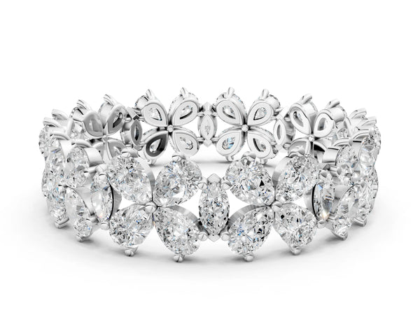 Silver Pear and Marquise Diamond Floral Promise Ring