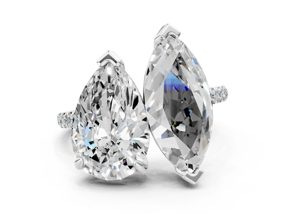 White gold Pear and Marquise Toi Moi Ring with Prong Setting and Pave Band_57