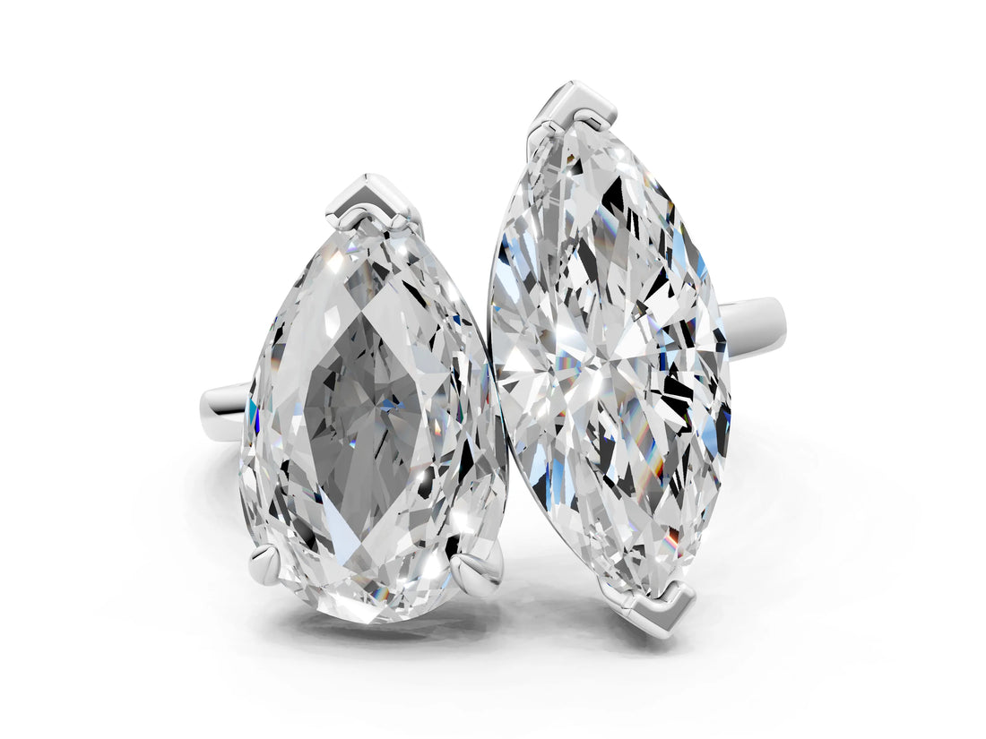 White gold Pear and Marquise Toi Moi Ring with Prong Setting and Plain Band