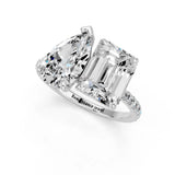 White gold Pear and Radiant Toi Moi Ring with Prong Setting and Micro Pave Band 1