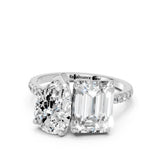 White gold Pear and Radiant Toi Moi Ring with Prong Setting and Micro Pave Band
