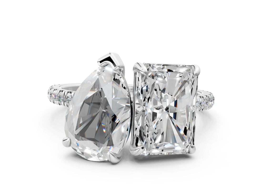 White gold Pear and Radiant Toi Moi Ring with Prong Setting and Micro Pave Band_8