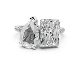 White gold Pear and Radiant Toi Moi Ring with Prong Setting and Micro Pave Band_8