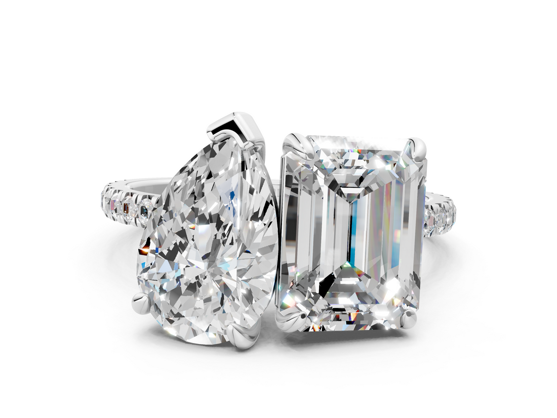 White gold Pear and Radiant Toi Moi Ring with Prong Setting and Pave Band_17