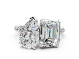 White gold Pear and Radiant Toi Moi Ring with Prong Setting and Pave Band_17