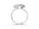 White gold Pear and Radiant Toi Moi Ring with Prong Setting and Pave Band_20