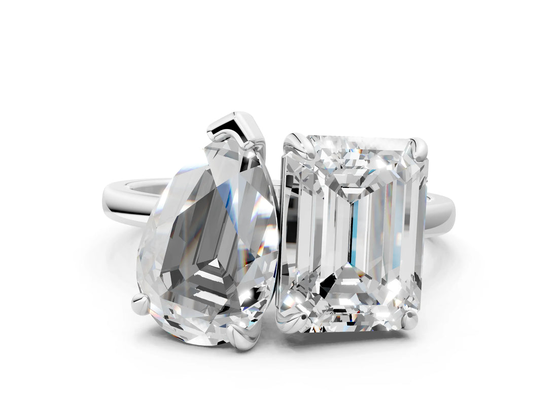 White gold Pear and Radiant Toi Moi Ring with Prong Setting and Plain Band