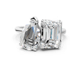 White gold Pear and Radiant Toi Moi Ring with Prong Setting and Plain Band