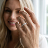 Silver Pear and Round Diamond Wedding Band