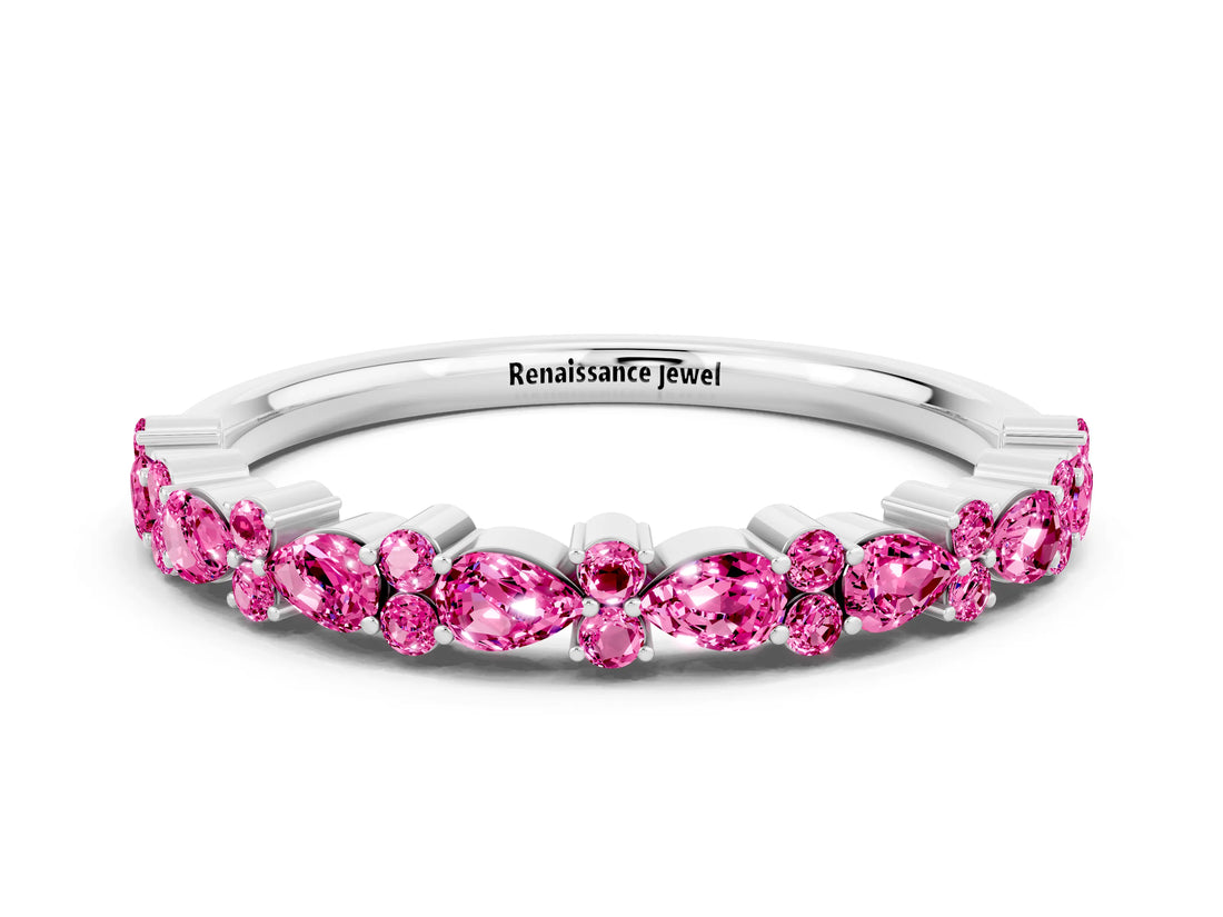 White gold Pear and Round Pink Sapphire Wedding Band_18