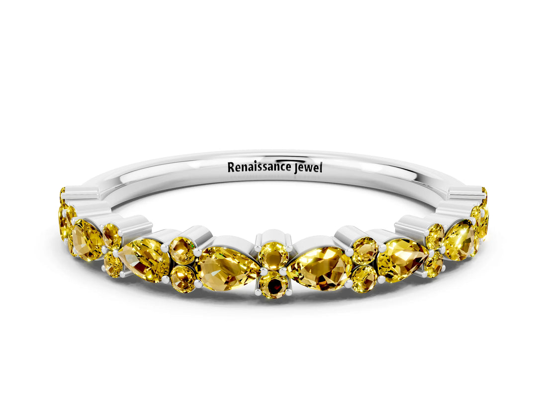 White gold Pear and Round Yellow Sapphire Wedding Band_18