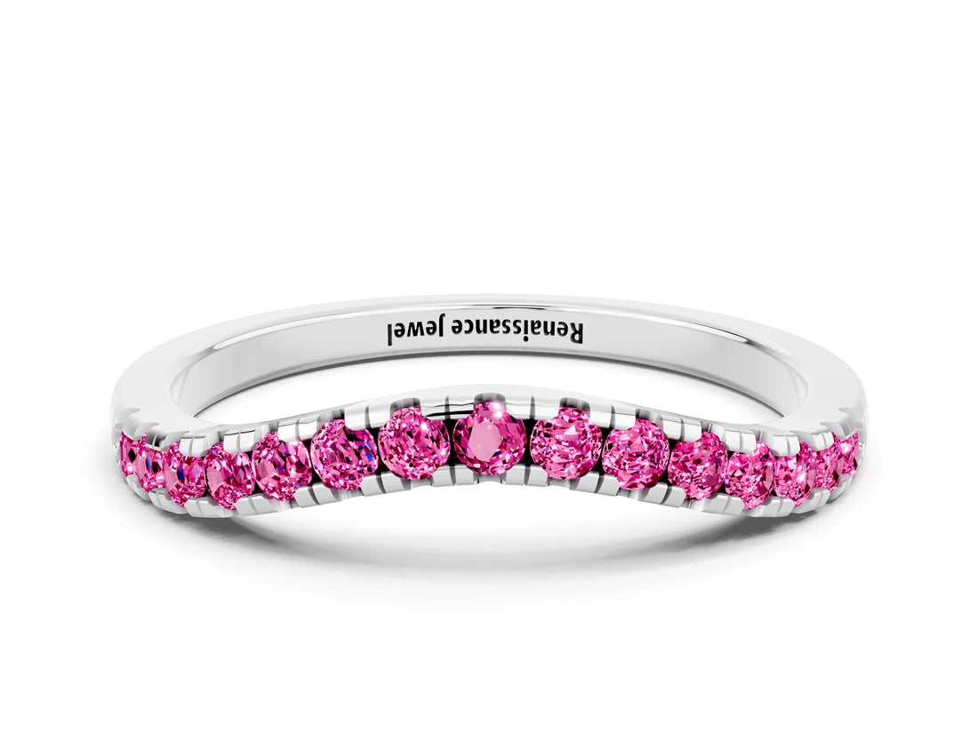 White gold Pink Sapphire Pavé Curved Wedding Band_18