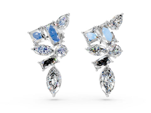 White gold Princess, Baguette, Marquise, Pear and Round Diamond Cluster Stud Earrings_8