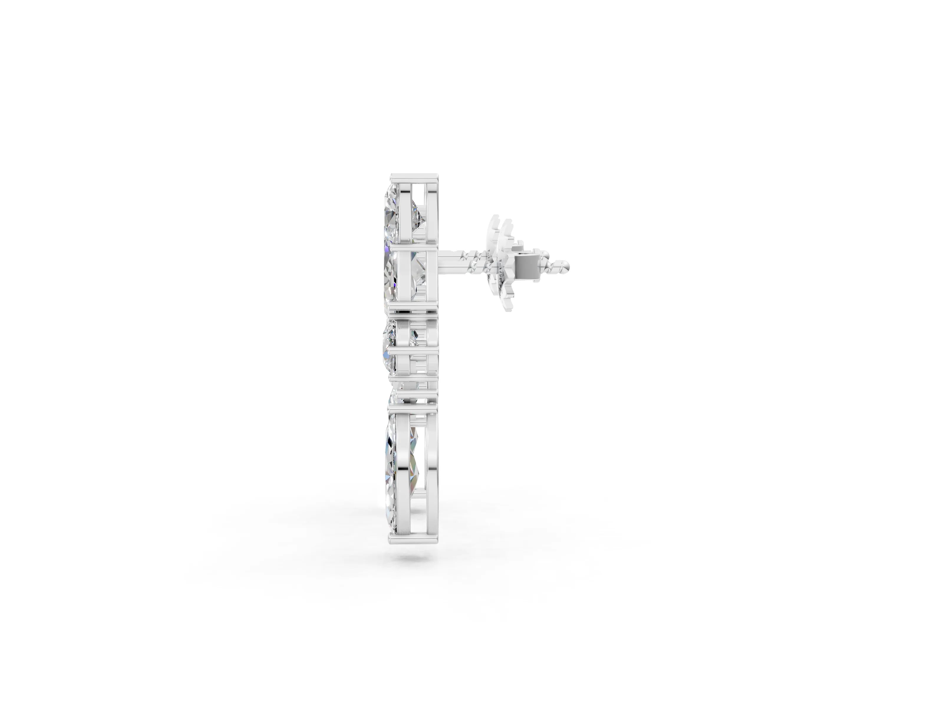 White gold Princess, Baguette, Marquise, Pear and Round Diamond Cluster Stud Earrings_9
