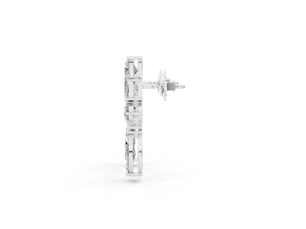 Silver Princess, Baguette, Marquise, Pear and Round Diamond Cluster Stud Earrings