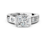 White gold Princess Brilliant Channel-Set Diamond Ring with Bezel Prong Setting_6