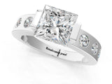 White gold Princess Brilliant Channel-Set Diamond Ring with Bezel Prong Setting_7