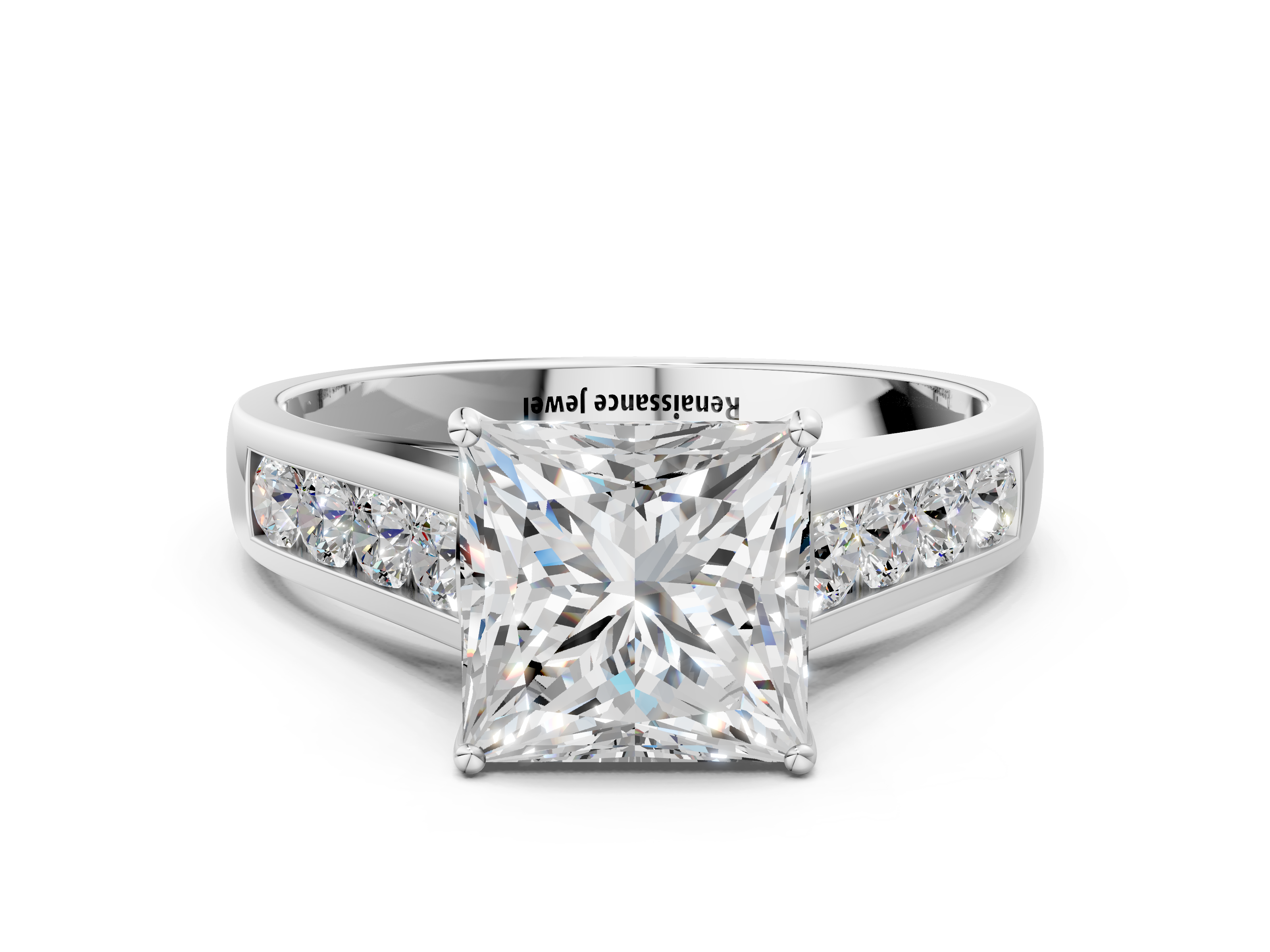 White gold Princess Brilliant Channel-Set Solitaire Ring with Four-Prong Setting_20