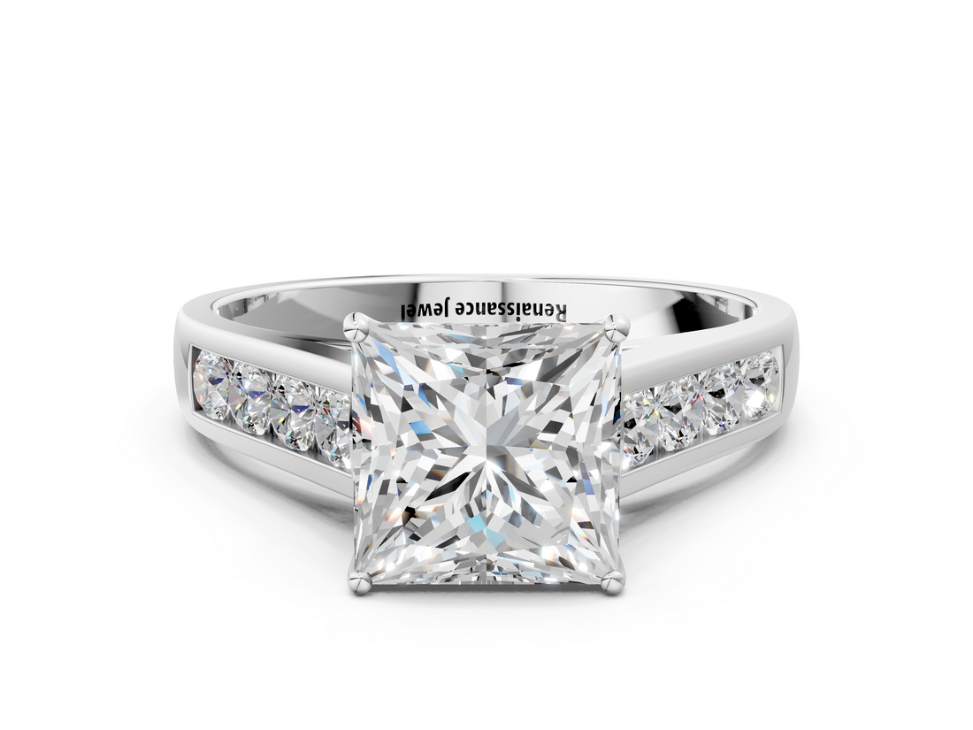 White gold Princess Brilliant Channel-Set Solitaire Ring with Four-Prong Setting_20