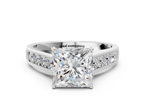 White gold Princess Brilliant Channel-Set Solitaire Ring with Four-Prong Setting_20
