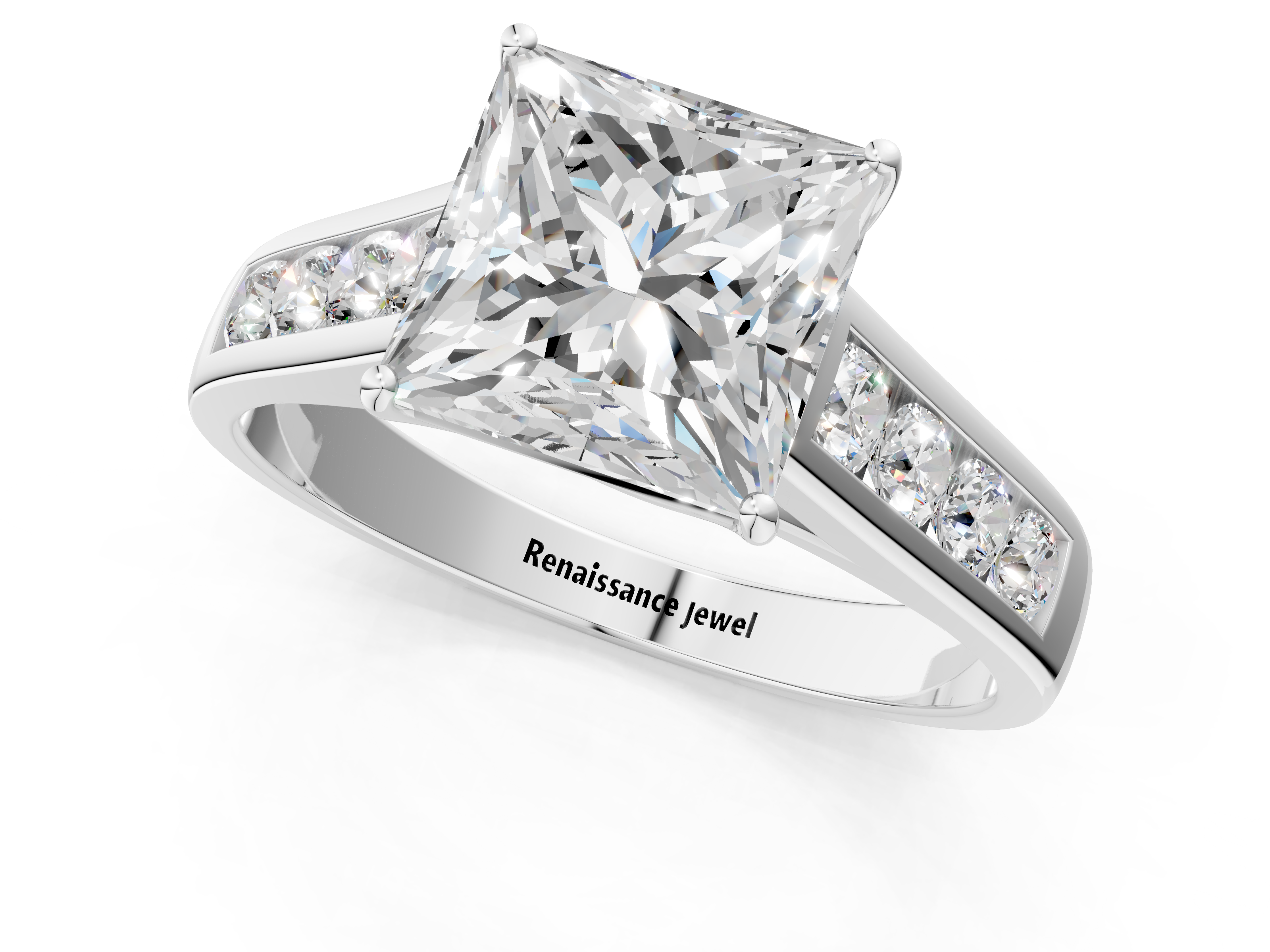 White gold Princess Brilliant Channel-Set Solitaire Ring with Four-Prong Setting_21