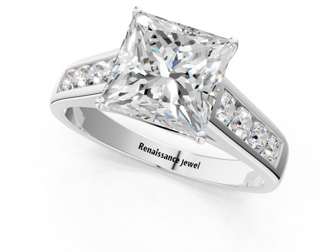 White gold Princess Brilliant Channel-Set Solitaire Ring with Four-Prong Setting_21