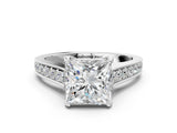 White gold Princess Brilliant Cut Diamond Engagement Ring with Pavé Band and Four-Prong Setting_83