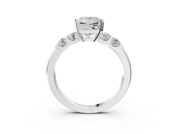 White gold Princess Brilliant Cut Diamond Five-Stone Prong Set Engagement Ring with Channel Band