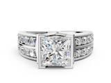 White gold Princess Brilliant Diamond Channel Set Wide Band Ring with Bezel Setting_18