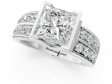 White gold Princess Brilliant Diamond Channel Set Wide Band Ring with Bezel Setting_19