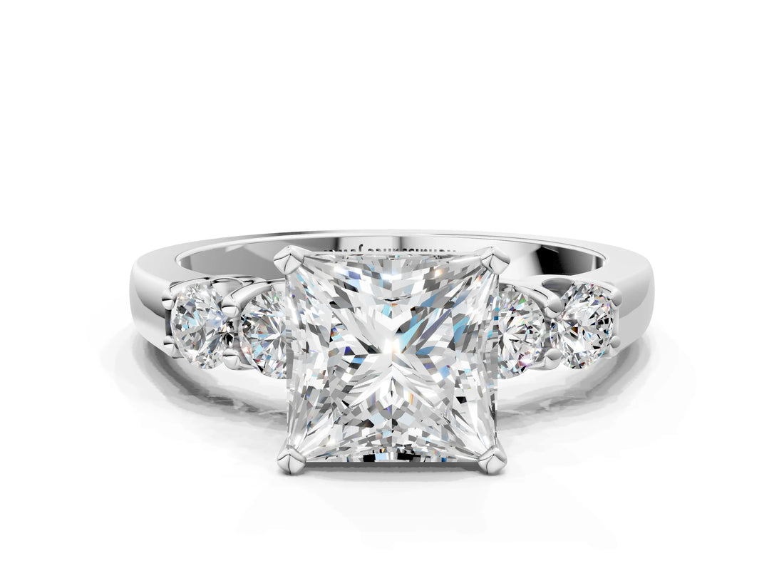 White gold Princess Brilliant Diamond Five-Stone Engagement Ring with Prong Setting on a Classic Band_39
