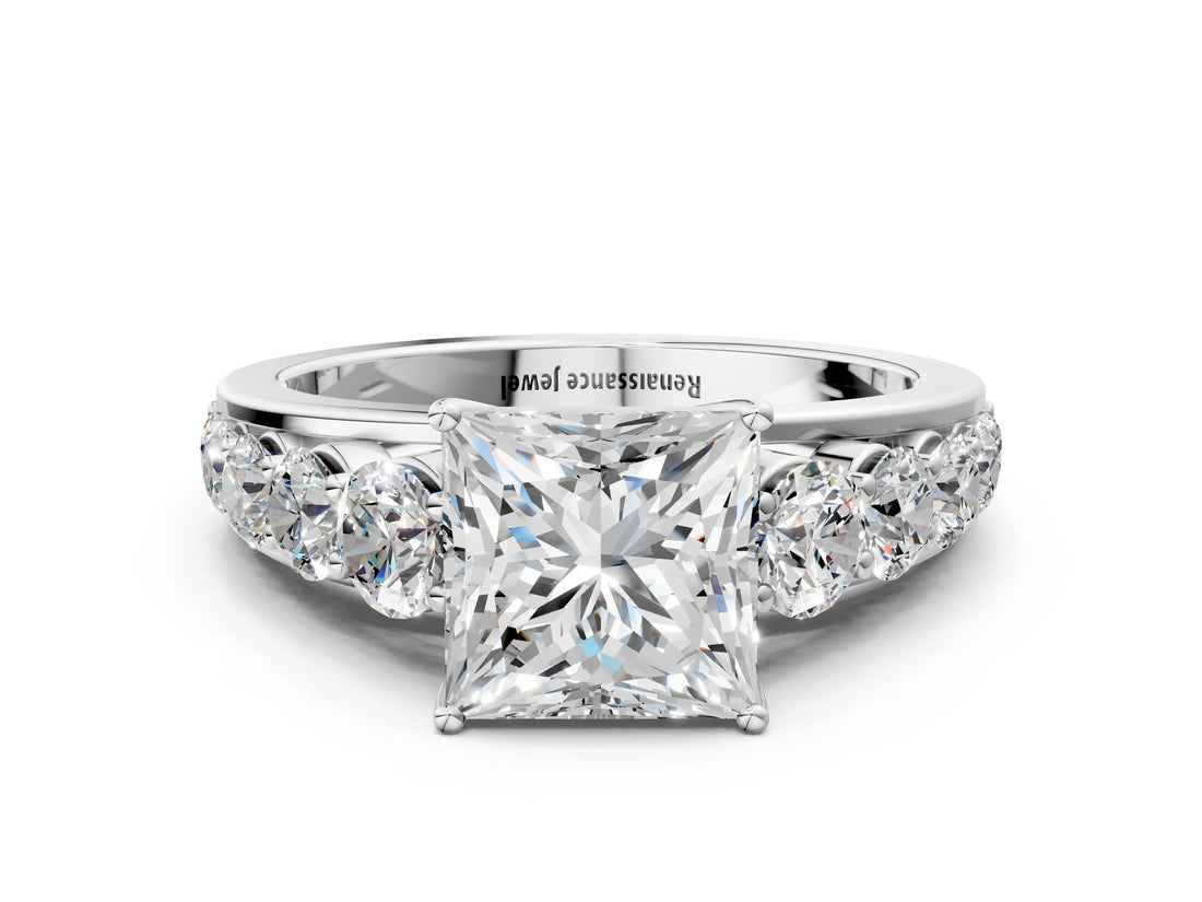 White gold Princess Brilliant Diamond Pavé Band with Six-Prong Setting_3