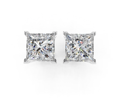 14K White Gold 3.10 Carat D VVS2 Princess Brilliant Diamond Stud Earrings