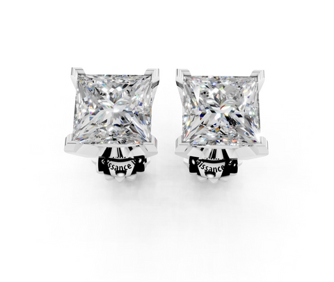 14K White Gold 1.18 Carat E VS1 Princess Brilliant Diamond Stud Earrings