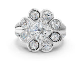 White gold Princess Brilliant Flower Halo Diamond Split Shank Ring_27