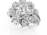 White gold Princess Brilliant Flower Halo Diamond Split Shank Ring_28