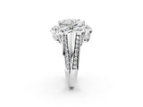 White gold Princess Brilliant Flower Halo Diamond Split Shank Ring_29