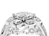 White gold Princess Brilliant Flower Halo Diamond Split Shank Ring_31