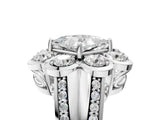 White gold Princess Brilliant Flower Halo Diamond Split Shank Ring_32