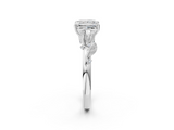 White gold Princess Brilliant Solitaire with Leaf Motif Band and Four-Prong Setting_68