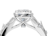 White gold Princess Brilliant Solitaire with Leaf Motif Band and Four-Prong Setting_70